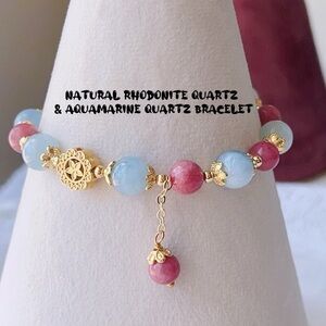 Rhodonite Quartz  & aquamarine quartz Bracelet